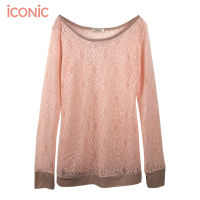 iCONiC PINK LACE SWEATER #5393 เสื้อลูกไม้ ลายดอก แขนขาว เสื้อผญ เสื้อแฟชั่น เสื้อแขนยาว เสื้อกันหนาว เสื้อตาข่าย เสื้อไฮโซ