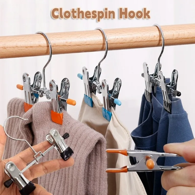 Anti-Rust Clip Space-Saving Clothespin Hat Pants Storage Hanging Travel  Hook