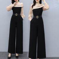 COD SDFERTGRTYTYUYU Jumpsuit womens new fashion black long Jumpsuit Chiffon high waist straight tube Wide Leg Pants Set