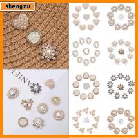 SHENGZU 10PCS ที่เป็นประกาย คริสตัล เครื่องประดับหมวก เครื่องประดับศีรษะ กิ๊บติดผมไข่มุก ปุ่ม Rhinestone กระดุมมุก