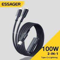 Essager 100W สายเคเบิล USB C To Type C To Lighting PD ข้อมูลที่ชาร์จความเร็วสูง2 In 1สายชาร์จเร็วสำหรับ Macbook ที่เหมาะสำหรับ Samsung ที่เหมาะกับ Xiaomi