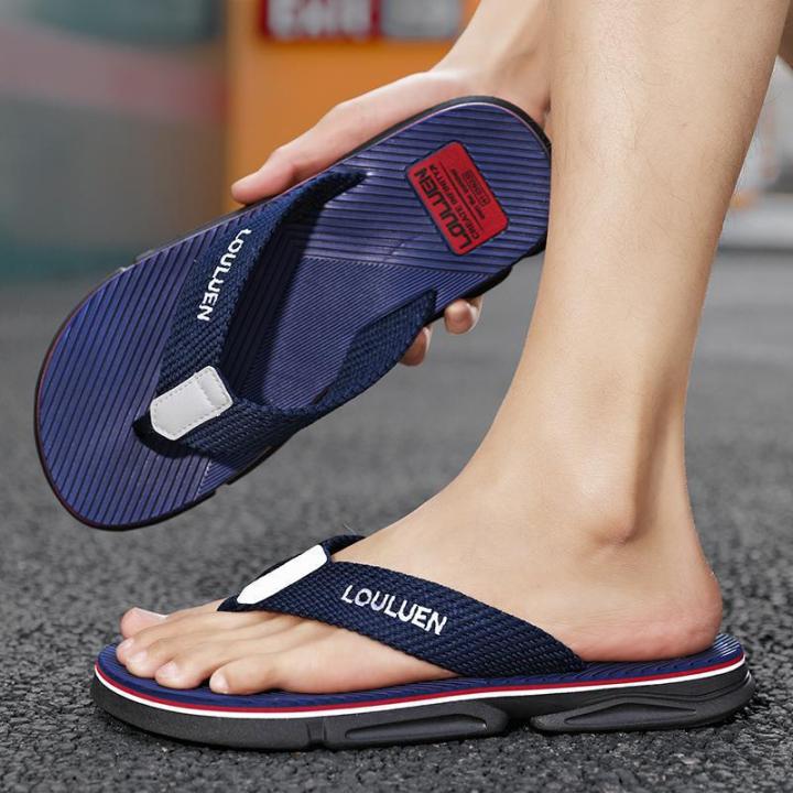 yueteng-รองเท้าแตะพื้นหนานักเรียนรองเท้าเดินชายหาดชายรองเท้าแตะชนิดสายตาข่ายรองเท้าแตะลายเฮอร์ริงโบน