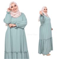 30077 Amoree Plus Size XL to 3XL Soft Crepe Plain Layer Maxi Dress Muslimah Dress