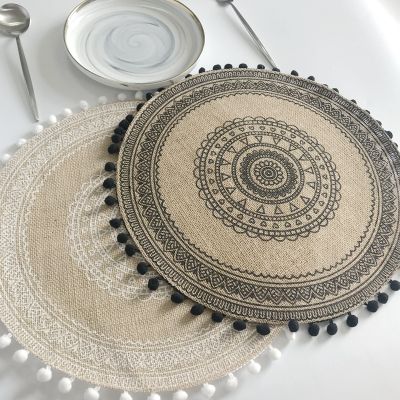 ❀☂☸ 1Pcs Heat Insulation Dining Table Mat 38CM Round Delicate Embroidery Dessert Pan Table Placemat Non-slip Coffee Cup Mats