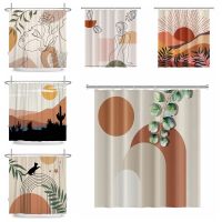 3D Digital Printing Resistant Waterproof Bathroom Shower Curtain Nordic Wind Abstract Art Boho Shower Curtain Waterproof Polyester Bath Curtain Morandi Color Block Curtains For Bathroom Decor