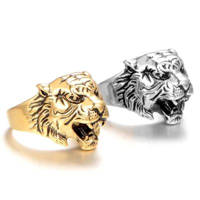man Tiger ring zodiac tiger head hollow ring male trendy personality domineering retro index finger single senior open male ring