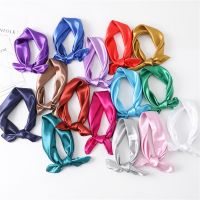 Fashion Solid Scarf Headbands for Women Girls 60x60cm Silk Square Bandanas Ladies Bowknot Ties Hairbands Hair Accessories