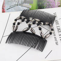 【ZNBY】Beads Magic Combs Elastic Elastic Double Hair Clips Styling Black Accessory