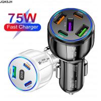 JQKSJH 3 USB + 2PD ที่ชาร์จในรถ 3.0 75W QC DC12-32V ที่ชาร์จ USB ในรถยนต์ เครื่องชาร์จรถยนต์ ที่ส่องสว่างส่องสว่าง รถชาร์จเร็ว เข้ากันได้กับสมาร์ทโฟนส่วนใหญ่