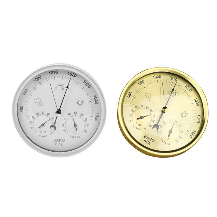 Wall Mounted Barometer 90mm Metal Frame Barometer Clock Series Clock Accessories For Garden Home Décor Indoor Outdoor Living Room Study Wall
