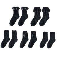 （A Beautiful） WomenBlackSocks Gothic Frilly RuffledStriped Ankle Hosiery M6CD