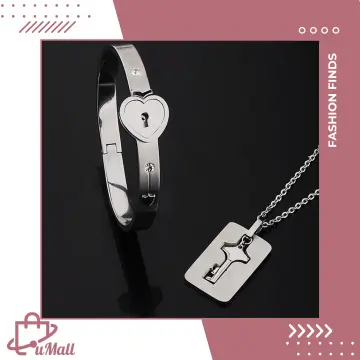 Titanium Puzzle Couple Heart Lock Key Couple Bracelet Necklace