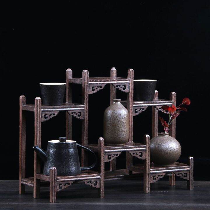 Wenge Rich Ancient Frame Small Chinese Curio Pavilion Tea Set