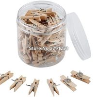 Push Pins With Wooden Clips 50Pcs Thumbtacks Pushpins Creative Paper Clips Clothespins for Cork Board and Photo Wall Offices Clips Pins Tacks