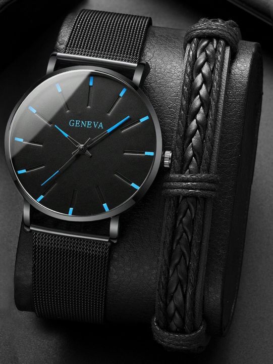 นาฬิกา-สร้อยข้อมือแฟชั่นของผู้ชายเรียบง่ายนาฬิกาบางพิเศษนักธุรกิจผู้ชายตาข่ายนาฬิกาลายคู่รักนาฬิกาข้อมือชาย