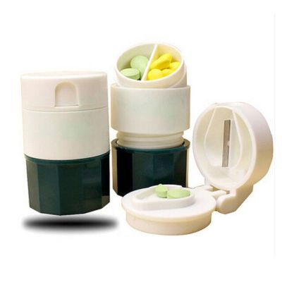New  4 Layers Pill Crusher Grinder Splitter Divider Cutter Storage Box Cases Care Medicine  First Aid Storage