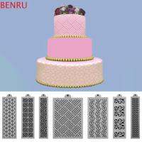 BENRU Bakeware อุปกรณ์ตกแต่งเค้ก Cetak Kue สำหรับตกแต่งอุปกรณ์ตกแต่งหนวดด้านข้างแผ่นปั๊มคุกกี้ฟองดองท์เค้กแม่พิมพ์เค้กสเปรย์แผ่นรองเค้กลายดอกไม้