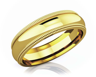 แหวนหมั้นทอง 18K แบบเกลี้ยง 5 mm Double Milgrain Domed Romantic Classic