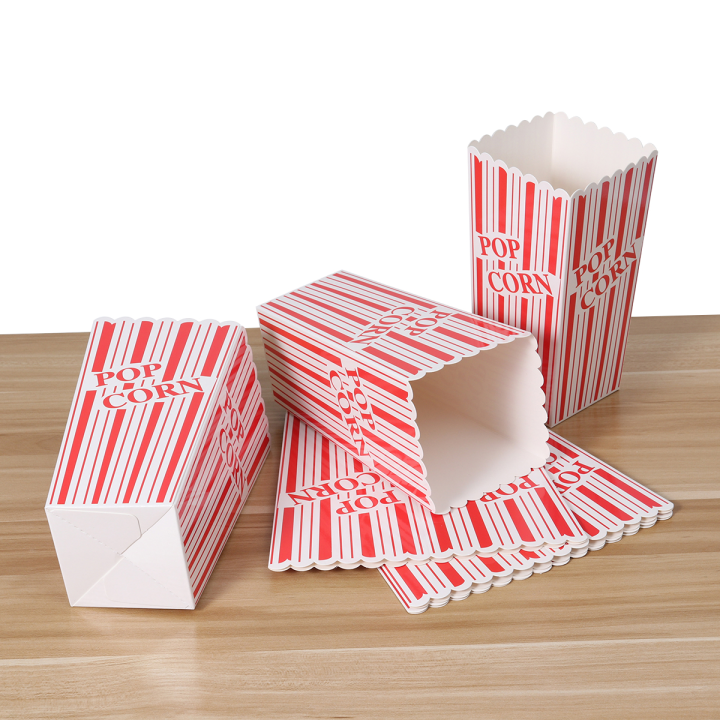 6ชิ้นขนาดบวกลายข้าวโพดคั่วรักษากล่องกระดาษกล่องข้าวโพดคั่วสำหรับงานปาร์ตี้-สีแดง