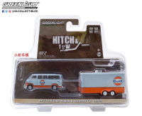 A1:64 1972 Ford Club Wagon &amp; Enclosed Car Trailer จำลอง Diecast รถโลหะรุ่นรถเด็กของเล่นคอลเลกชันของขวัญ W866M