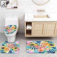 [COD]Bright Elegant Flower Shower Curtain Woman Bathroom Decoration Tropical Plants Floral Bath Curtains Mat Set Toilet Cover Car