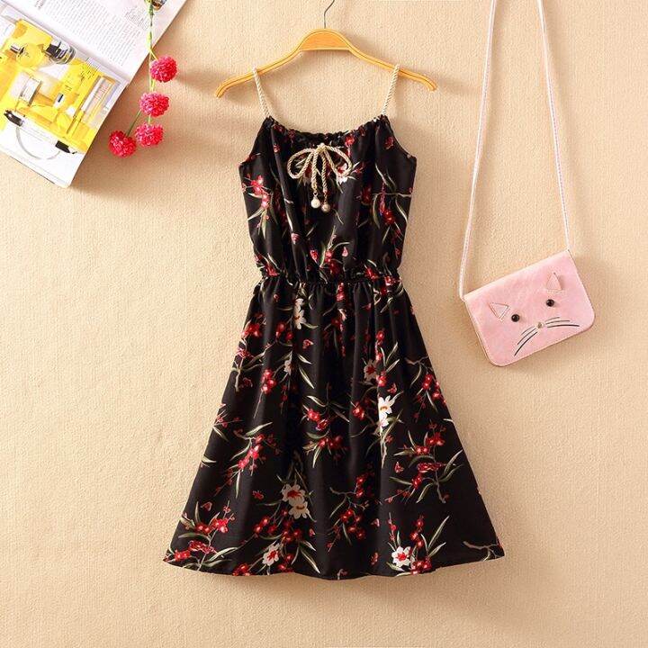 korea-summer-new-print-sleeveless-dress-short-sweet-a-line-strap-loral-dresses