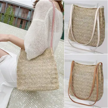 Women Waist Pack Straw Woven Chest Bag Crossbody Handbag Rattan