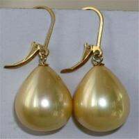 14-18mm Water Drop Yellow shell pearl earrings 18K Dangle women Mesmerizing chic elegant