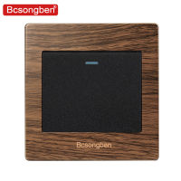 Bcsongben หรูหราปุ่มกดสวิทช์ผนัง1แก๊ง2Way สวิตช์ไฟ Interruptor แปรงลายไม้แผง10A AC 110 ~ 250โวลต์