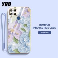 YBDเคสโทรศัพท์ดีไซน์ใหม่สำหรับ OPPO Realme Realme C12 C25 Narzo 20 Narzo 30A Narzo 50A ชุบน้ำมันเคสภาพวาดดอกไม้เคสแถมฟรีสายคล้อง