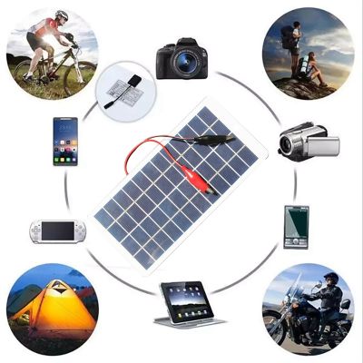 5W 12V Polysilicon Solar Panel Replacement Outdoor Portable Waterproof Charging Panel with Clips Can Charge 9-12V Battery