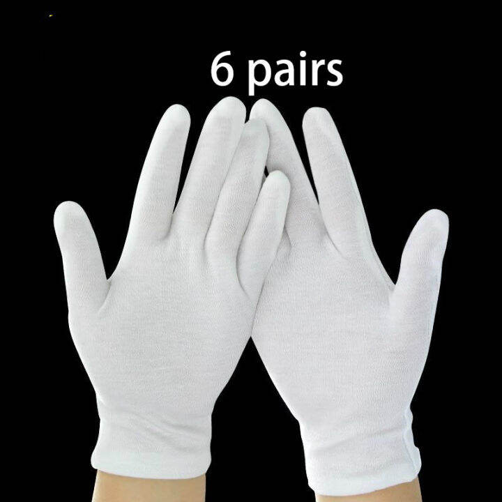 6Pairs White Cotton Gloves Inspection Work High Stretch Protection