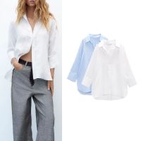 ZARAˉ ZA Summer New All-Match Basic Loose Casual Asymmetrical Hem Linen Shirt 4786126