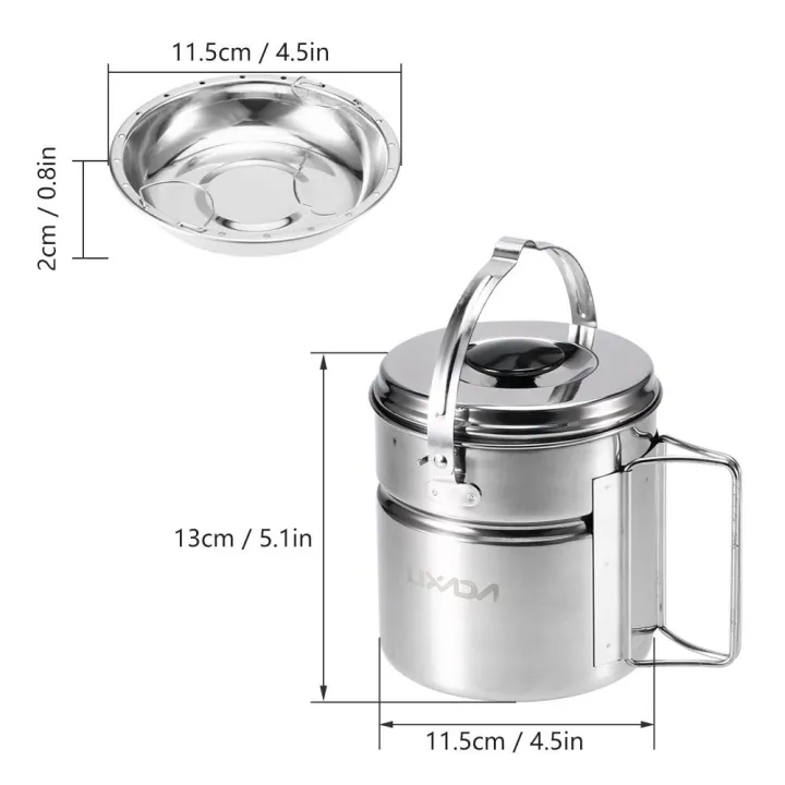 lixada-สแตนเลสประกันจับหม้อตั้งแคมป์ที่มีภายในนึ่งจานจับพับเก็บได้