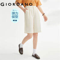 HOT”GIORDANO ผู้หญิง กางเกงขาสั้นกึ่งยางยืดแบบทอจับจีบแบบทอที่ดูแลง่ายของ Sorona Free Shipping 05403007