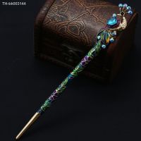 ஐ△卐 muylinda Retro Women Cloisonne Enamel Crystal Peacock Hair Stick Hairpin Chinese Style Handmade Hair Accessories