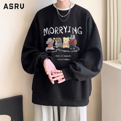 ASRV เสื้อกันหนาว ผช เสื้อกันหนาว ผู้ชาย สเวตเตอร์ชาย sweaters for men แฟชั่นผู้ชาย Hoodies เสื้อ Hip Hop ใหม่ Casual Pullover Streetwear เสื้อผ้า