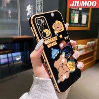 JIUMOO เคสสำหรับ A16s A16 OPPO เคส A54s ลายการ์ตูนใบหน้ายิ้มหมีขอบด้านข้างดีไซน์ใหม่สี่เหลี่ยมเคสมือถือบางลายชุบเคสนิ่มกล้องฝาปิดเลนส์ปกป้องกันกระแทก