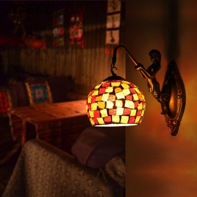 Retro Wall Lamps Nordic Stained Glass Vintage Sconce Wall Light Corridor Aisle Attic Turkish Mosaic Lamps Indoor Decor Lighting