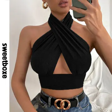 Women Strappy Cross Over Front Cut Out Halter Neck Sleeveless Backless Wrap  Crop Top Bandage Vest Summer Sexy Tops Woman Clothes - Tanks & Camis -  AliExpress