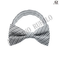 ANGELINO RUFOLO Bow Tie ผ้าไหมทอผสมคอตตอนคุณภาพเยี่ยม โบว์หูกระต่ายผู้ชาย ดีไซน์ Breton สีเทา/สีฟ้า