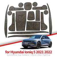 ZUNDUO Leather Gate Slot Cup Mat For Hyundai Ioniq 5 2021 2022 Cortex Door Groove Pad Interior Essories Coaster Decoration