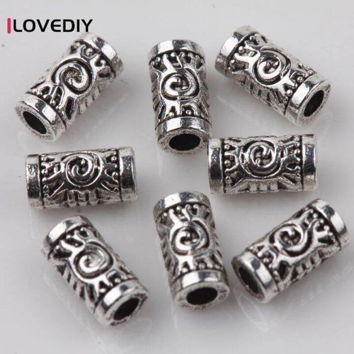 ilovediy-ลูกปัดโลหะสังกะสีอัลลอยด์โลหะเงินโบราณ100ชิ้น-ลูกปัดหลอดสเปเซอร์ดอกไม้ลูกปัด-diy-เครื่องประดับทำสร้อยข้อมือ7x3mm