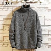 IELGY เสื้อสเวตเตอร์ถักคอปกสูงสไตล์เกาหลีสำหรับผู้ชาย