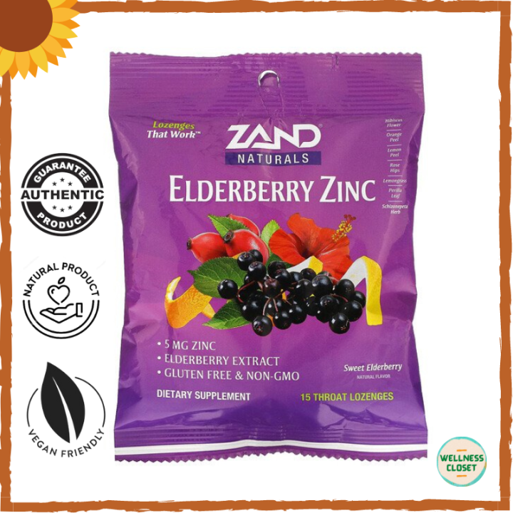 Zand Elderberry Zinc 15 Throat Lozenges [EXP OCT 2023] Vegan, Gluten