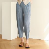 ☸  Free Size Summer Pleated Fashion Casual Carrot Pants Harem Pants High Waist Cropped Pants 2188