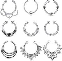 for Women Girls Faux Fake Ear Nose Septum Ring Non-Pierced Clip On Nose Ear Rings Body  Fake Nose Ring Hoop Stainless Steel Body jewellery