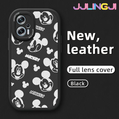 Jlingji เคสสำหรับ Xiaomi Poco X4 GT Poco X4 NFC Redmi K50i Note 11T Pro Note 11T Pro + เคสกระแสแฟชั่นลายมิกกี้เมาส์เคส Lensa Kontak หนังดีไซน์ใหม่โทรศัพท์ดีไซน์ข้างใหม่เคสป้องกันบางกล้องเคสกันกระแทก