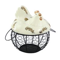 Iron Egg Storage Baskets Snack Fruit Basket Creative Collection Ceramic Hen Ornaments Decoration Kitchen Accessories