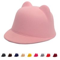 Plain Wool Felt Korean Cat Ears Equestrian Cap Parent-child Cap Flat Brim Horseman Trilby Hat for Men Women Children Boys Girls